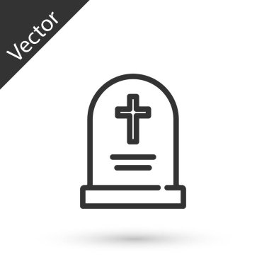 Beyaz arka planda çapraz simgesi olan gri çizgi Tombstone. Mezar ikonu. Mutlu Cadılar Bayramı Partisi. Vektör