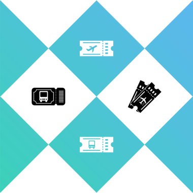 Otobüs bileti, havayolu ve ikon ayarlayın. Vektör.