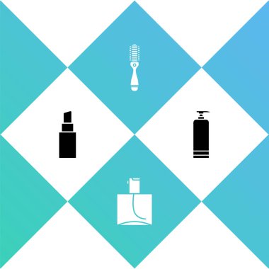 Ruj, parfüm, saç fırçası ve krem kozmetik tüp ikonu. Vektör.