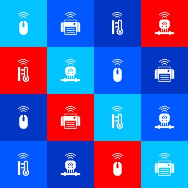 Kablosuz fare, Akıllı yazıcı, termometre ve sensör simgesini ayarla. Vektör.