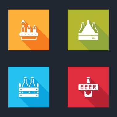 Taşıyıcı bant, bira, bir paket şişe ve bira ikonu. Vektör