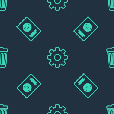 Çizgi dişli ayarlarını, pasaport ve çöp kutusunu kusursuz desene ayarlayın. Vektör.