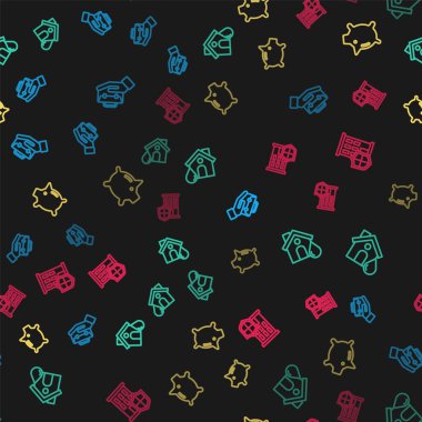 El ele tutuşan evrak çantası, sel baskını, domuz kumbarası ve kalkanı kusursuz desenli. Vektör