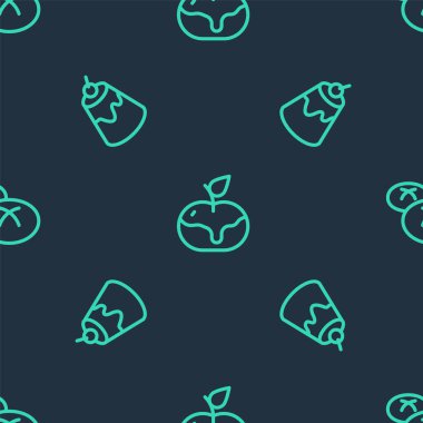 Apple in karamel, puding muhallebi ve ekmeği kusursuz desenli olarak ayarla. Vektör