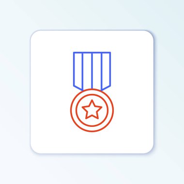 Beyaz arkaplanda çizgi madalyası simgesi izole edildi. Kazanan başarı işareti. Ödül madalyası. Renkli taslak konsepti. Vektör