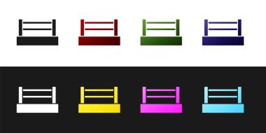 Siyah ve beyaz arkaplanda izole edilmiş boks yüzüğü simgesini ayarla. Vektör