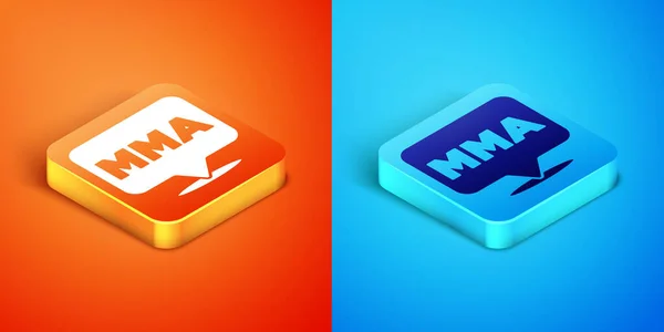 Isometric Fight club MMA icon isolated on orange and blue background. Mixed martial arts.  Vector