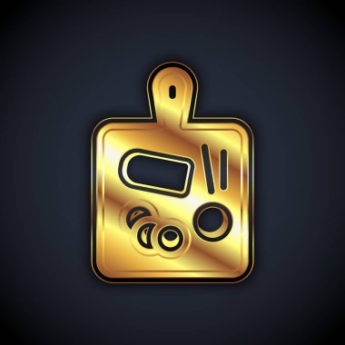 Siyah arkaplanda altın kesme tahtası simgesi izole edildi. Kesme tahtası sembolü. Vektör