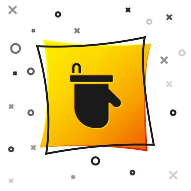 Siyah sauna eldiveni simgesi beyaz arkaplanda izole edildi. Kaplıca eldiveni. Sarı kare düğme. Vektör