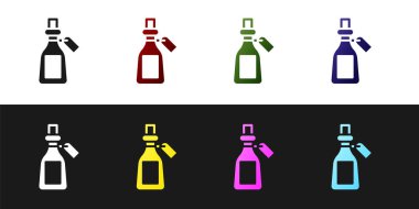 Temel yağ şişesi simgesini siyah beyaz arkaplanda izole et. Organik aromaterapi özü. Cilt bakımı serumu cam bırakma paketi. Vektör