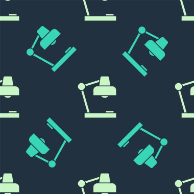 Yeşil ve bej masa lambası ikonu mavi arkaplanda izole edilmiş pürüzsüz desen. Masa lambası. Vektör