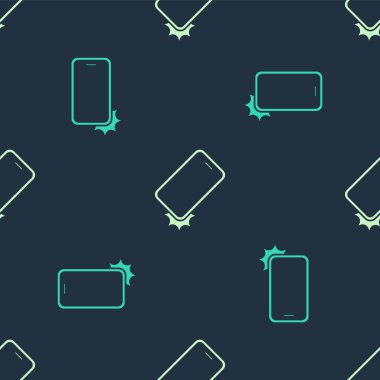 Yeşil ve bej rengi şok geçirmez cep telefonu ikonu mavi arkaplanda izole edilmiş pürüzsüz desen. Vektör