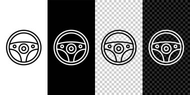 Direksiyon simgesini siyah beyaz, şeffaf arkaplanda izole et. Araba tekeri ikonu. Vektör