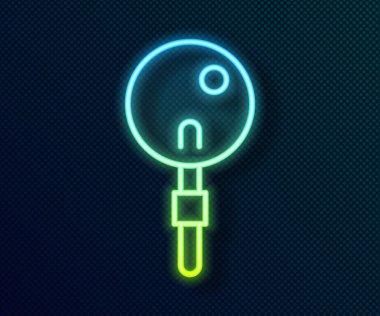 Parlayan neon hattı lolipop simgesi siyah arkaplanda izole edildi. Yemek, lezzetli bir sembol. Vektör