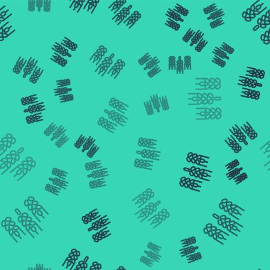 Pirinç, buğday, mısır, yulaf, çavdar, arpa ikonu yeşil arka planda izole edilmiş siyah çizgi mısır gevrekleri. Buğday ekmeği sembolleri. Vektör