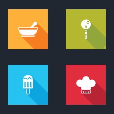 Havan topu ve tokmak, lolipop, dondurma ve şef şapkası ikonu. Vektör