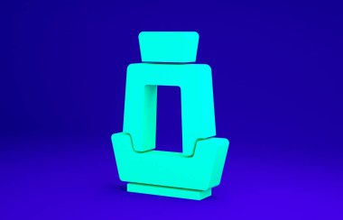 Mavi arka planda yeşil araç koltuğu simgesi izole edildi. Araba koltuğu. Minimalizm kavramı. 3d illüstrasyon 3B canlandırma.