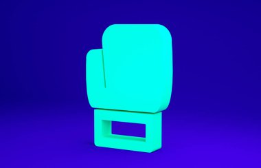 Mavi arka planda yeşil boks eldiveni simgesi izole edildi. Minimalizm kavramı. 3d illüstrasyon 3B canlandırma.