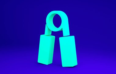 Yeşil Spor genişletici simgesi mavi arkaplanda izole edildi. Spor malzemeleri. Minimalizm kavramı. 3d illüstrasyon 3B canlandırma.