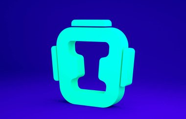 Mavi arkaplanda yeşil kask simgesi izole edildi. Minimalizm kavramı. 3d illüstrasyon 3B canlandırma.