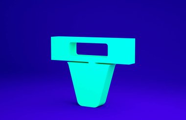 Dövüş sanatları ikonu Yeşil Kasık koruması mavi arka planda izole edildi. Minimalizm kavramı. 3d illüstrasyon 3B canlandırma.