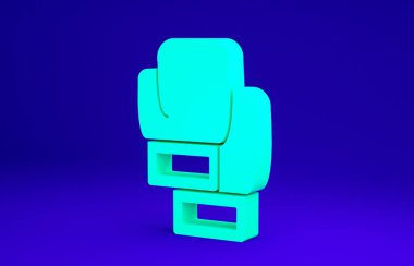 Mavi arka planda yeşil boks eldiveni simgesi izole edildi. Minimalizm kavramı. 3d illüstrasyon 3B canlandırma.