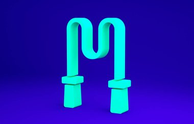 Mavi arkaplanda yeşil atlama ipi simgesi izole edildi. İp atlıyorum. Spor malzemeleri. Minimalizm kavramı. 3d illüstrasyon 3B canlandırma.