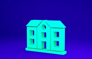 Mavi arkaplanda yeşil ev simgesi izole edildi. Ev sembolü. Minimalizm kavramı. 3d illüstrasyon 3B canlandırma.