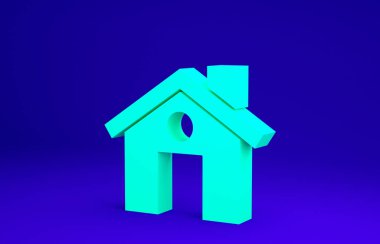 Mavi arkaplanda yeşil ev simgesi izole edildi. Ev sembolü. Minimalizm kavramı. 3d illüstrasyon 3B canlandırma.