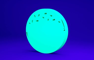 Mavi arka planda tatlı simgesi olan yeşil çörek. Minimalizm kavramı. 3d illüstrasyon 3B canlandırma.