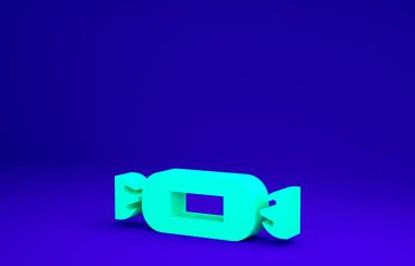 Yeşil Şeker simgesi mavi arkaplanda izole edildi. Minimalizm kavramı. 3d illüstrasyon 3B canlandırma.