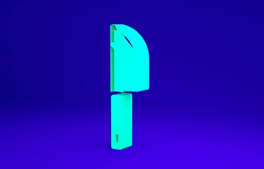 Yeşil Bıçak simgesi mavi arkaplanda izole edildi. Çatal bıçak sembolü. Minimalizm kavramı. 3d illüstrasyon 3B canlandırma.