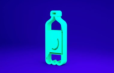 Mavi arka planda izole edilmiş Yeşil Plastik bira şişesi ikonu. Minimalizm kavramı. 3d illüstrasyon 3B canlandırma.