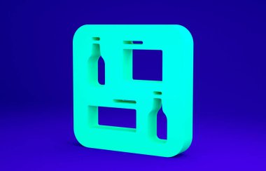 Mavi arkaplanda yeşil bira menüsü simgesi izole edildi. Bira restoranının broşürü. Minimalizm kavramı. 3d illüstrasyon 3B canlandırma.