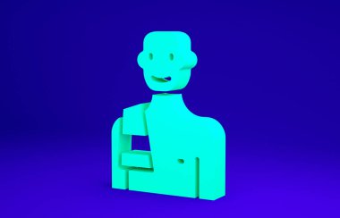 Sauna simgesindeki yeşil adam mavi arka planda izole edilmiş. Minimalizm kavramı. 3d illüstrasyon 3B canlandırma.