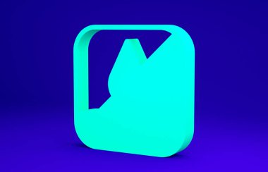 Mavi arkaplanda yeşil su damlası simgesi izole edildi. Minimalizm kavramı. 3d illüstrasyon 3B canlandırma.