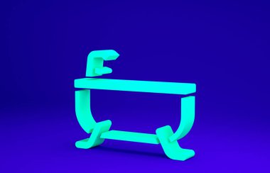 Mavi arka planda yeşil küvet simgesi izole edildi. Minimalizm kavramı. 3d illüstrasyon 3B canlandırma.