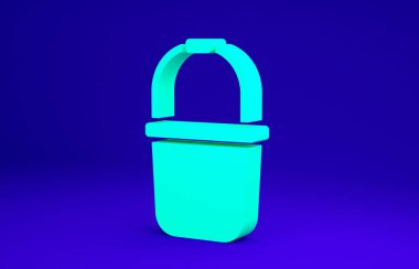 Mavi arka planda yeşil sauna kova simgesi izole edildi. Minimalizm kavramı. 3d illüstrasyon 3B canlandırma.