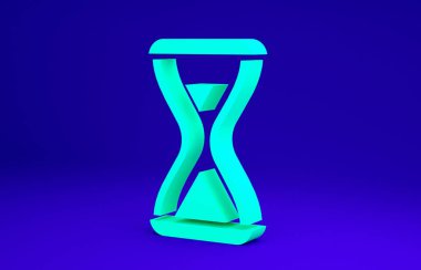 Yeşil Sauna kum saati ikonu mavi arkaplanda izole edilmiş. Sauna zamanlayıcısı. Minimalizm kavramı. 3d illüstrasyon 3B canlandırma.