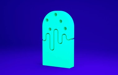 Mavi arkaplanda yeşil paskalya pastası simgesi var. Mutlu Paskalyalar. Minimalizm kavramı. 3d illüstrasyon 3B canlandırma.