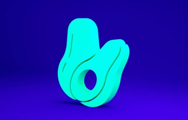 Mavi arkaplanda yeşil Avokado meyve simgesi izole edildi. Minimalizm kavramı. 3d illüstrasyon 3B canlandırma.