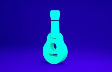 Mavi arka planda yeşil Meksika gitar ikonu izole edildi. Akustik gitar. Telli müzik aleti. Minimalizm kavramı. 3d illüstrasyon 3B canlandırma.