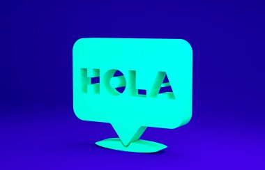 Yeşil Hola simgesi mavi arkaplanda izole edildi. Minimalizm kavramı. 3d illüstrasyon 3B canlandırma.