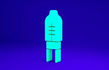 Mavi arkaplanda izole edilmiş diyot simgesi yayan yeşil ışık. Yarı iletken diyot elektrik bileşeni. Minimalizm kavramı. 3d illüstrasyon 3B canlandırma.