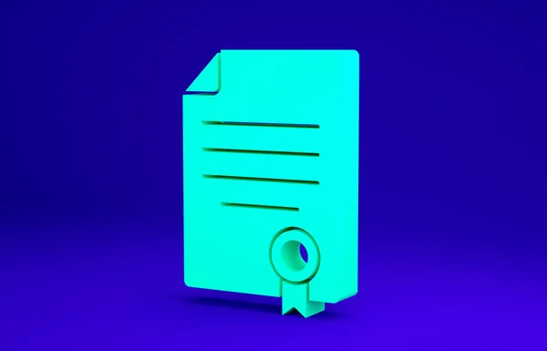 Green House contract icon isolated on blue background. Contract creation service, document formation, application form composition. Minimalism concept. 3d illustration 3D render.