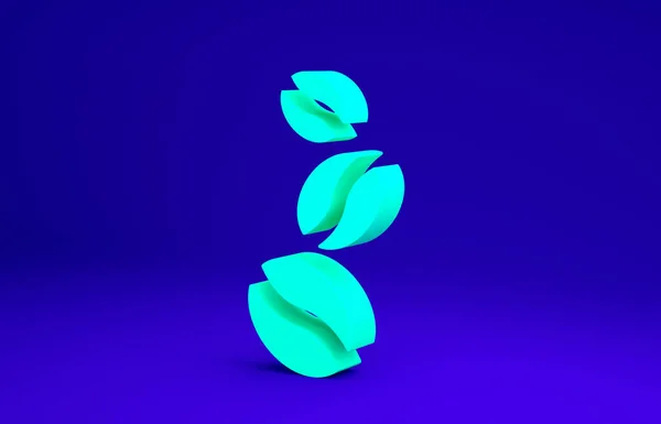 Green Coffee beans icon isolated on blue background. Minimalism concept. 3d illustration 3D render.