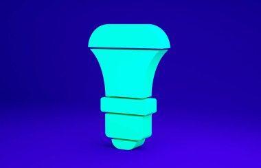 Mavi arkaplanda yeşil LED ampul simgesi izole edildi. Ekonomik LED ışıklı ampul. Enerji lambasını sakla. Minimalizm kavramı. 3d illüstrasyon 3B canlandırma.