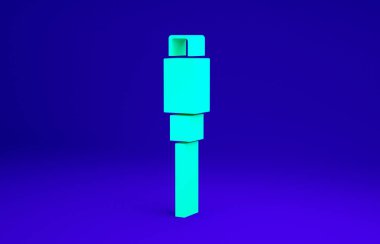 Mavi arkaplanda yeşil USB kablo ikonu izole edildi. PC ve mobil cihazlar için bağlantı ve soketler. Minimalizm kavramı. 3d illüstrasyon 3B canlandırma.