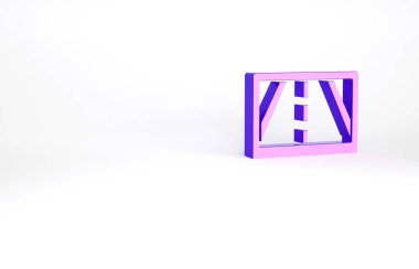 Beyaz arkaplanda harita simgesine sahip mor GPS aygıtı. Minimalizm kavramı. 3d illüstrasyon 3B canlandırma.