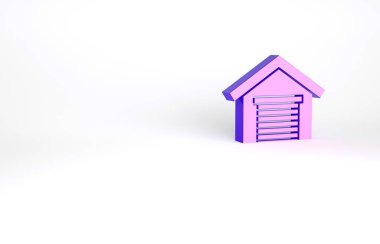 Mor Garaj simgesi beyaz arkaplanda izole edildi. Minimalizm kavramı. 3d illüstrasyon 3B canlandırma.